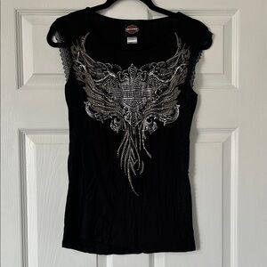Harley-Davidson Black Tee with Silver Embellishments